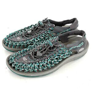 Keen Womens Uneek Sandals 9.5 Two Cord 1014113 Gray Teal Hiking Slip On Camping